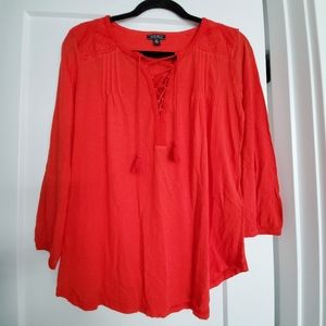 Lucky Brand Lace Front Peasant Top with Tassels